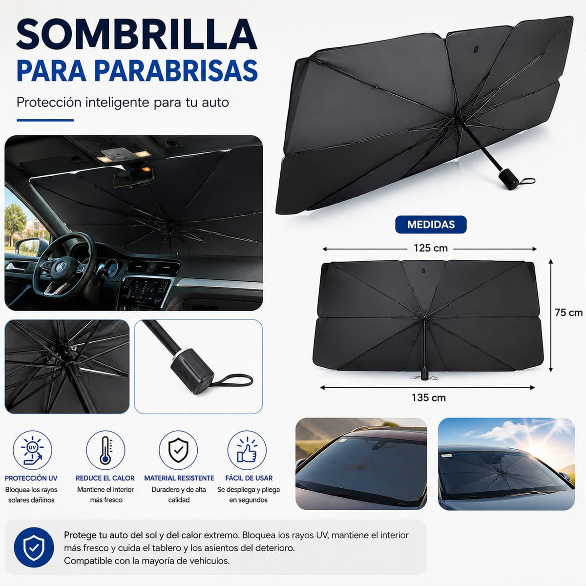 🌞❄️ Sombrilla para Parabrisas | Mantén tu Auto Fresco y Protegido 🚘✨