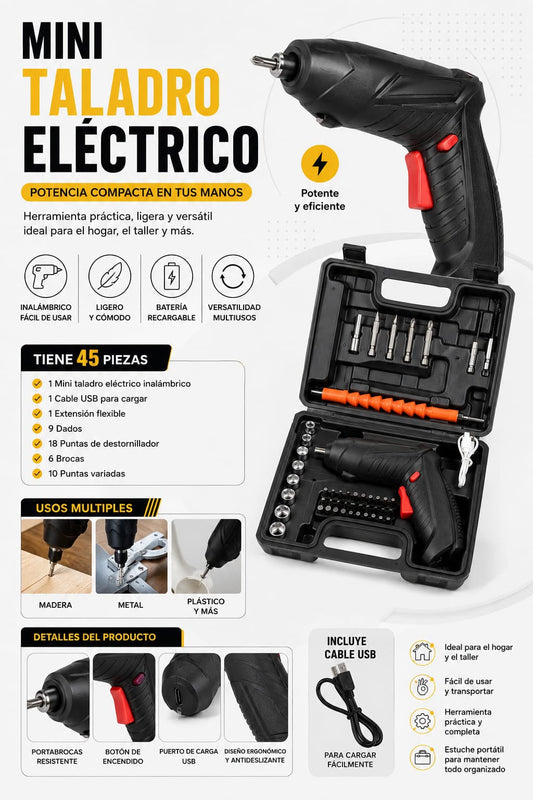 🔧⚡ ¡Mini Taladro Eléctrico Multifunción! Potencia y Precisión en tu Mano 💪✨